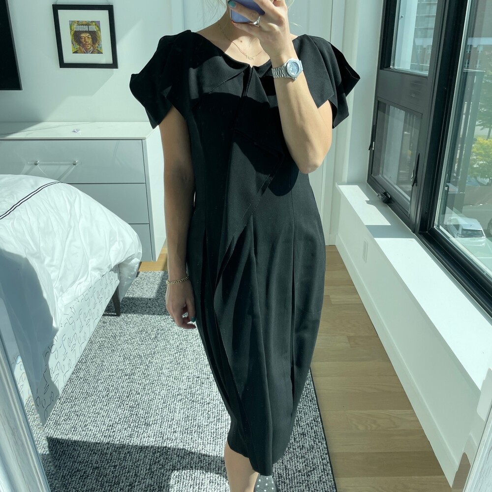 Amelia Toro Ruffle Overlay Knee Length Dress Black 6